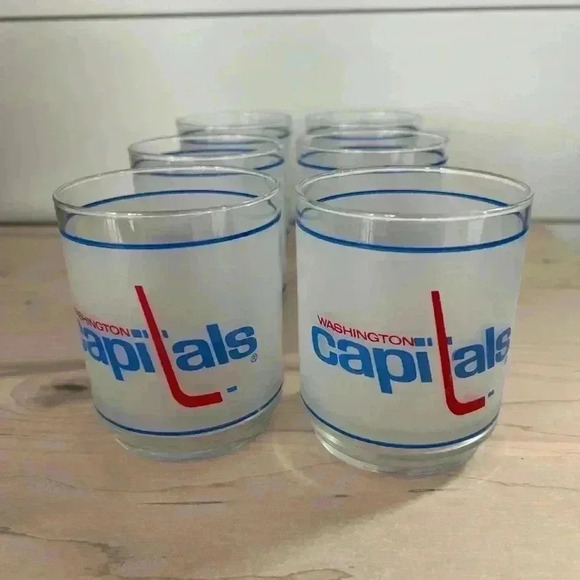 Washington Capitals Set of 6 Glasses NHL Hockey Mobil Oil Promotional Whiskey - Picture 1 of 5